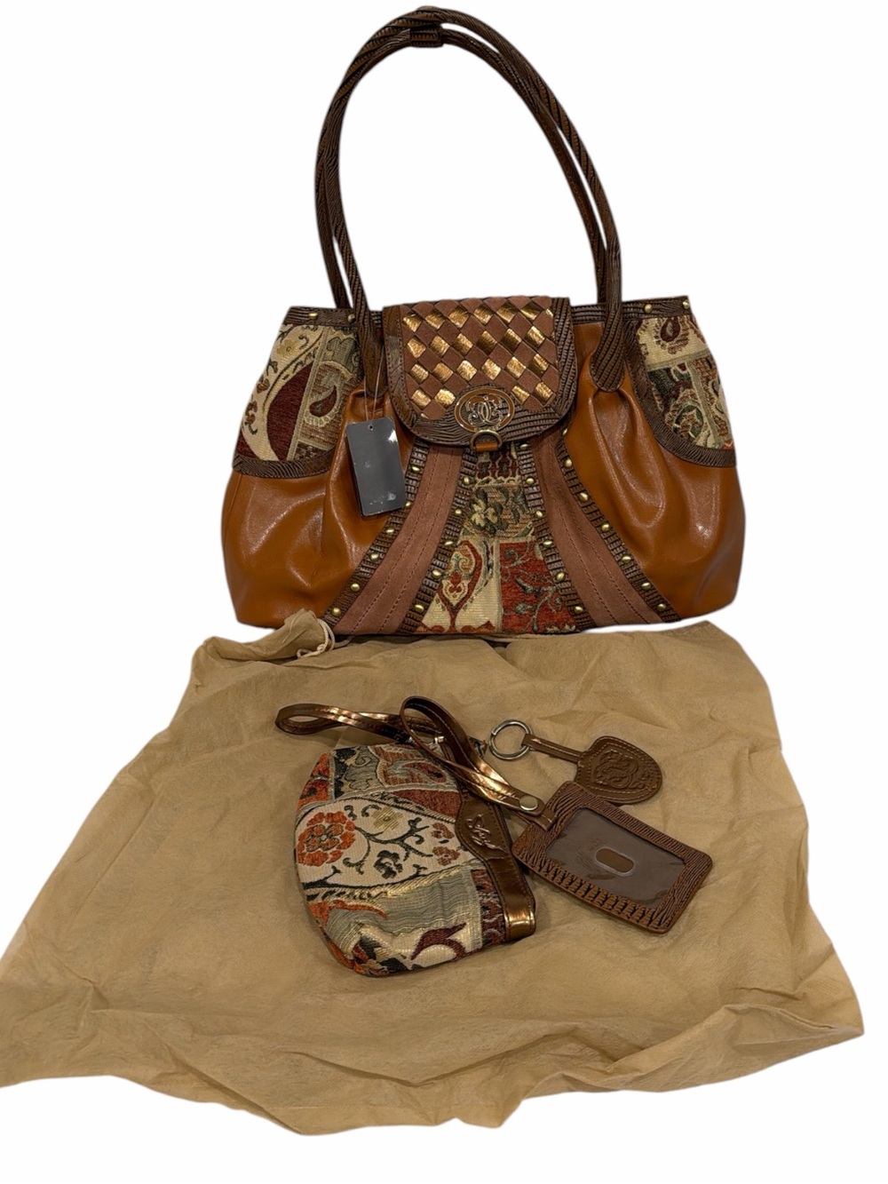 Sharif Brown and Gold Patchwork Leather Shoulder Bag - Picture 6 of 12